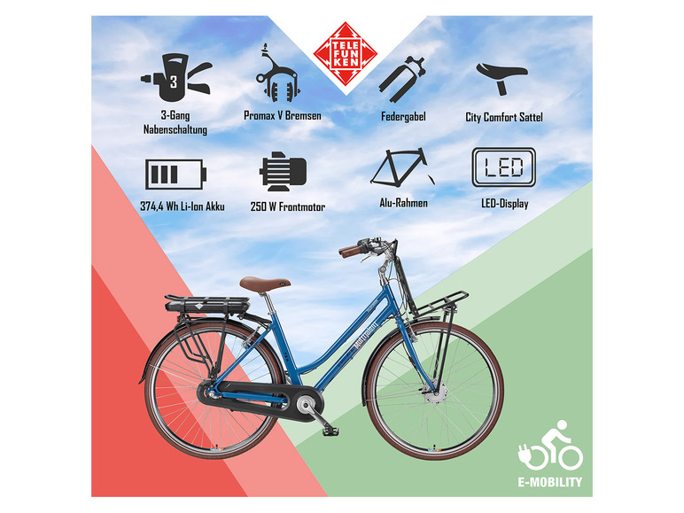 Gehe zu Vollbildansicht: TELEFUNKEN E-Bike Cityrad »RT530«, 28 Zoll - Bild 6