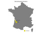 Karte von Frankreich mit der Bordeaux Weinregion markiert.