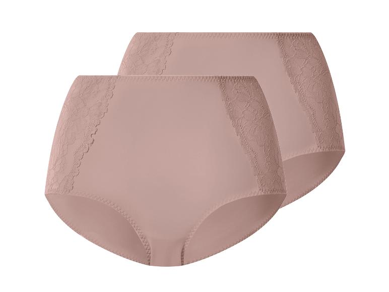 Zwei Paar hellrosa Damen-High-Waist-Slips mit Spitzendetails.
