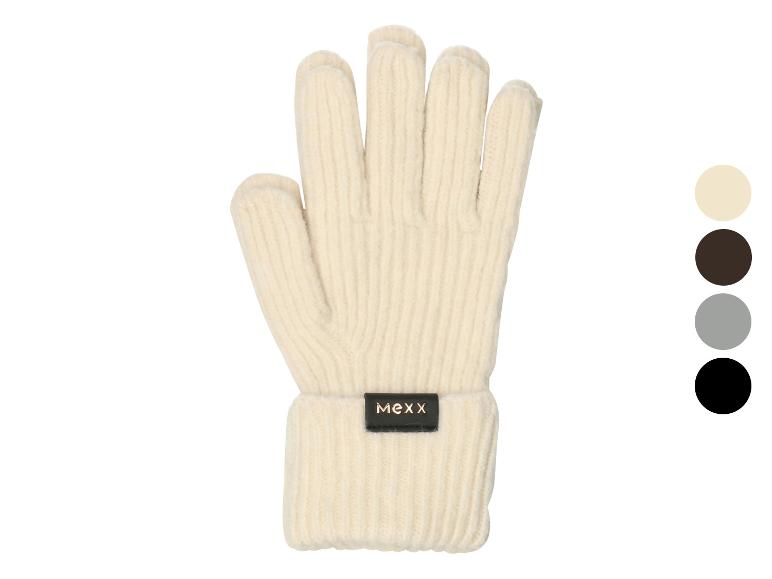 Mexx gerippte Handschuhe in Off-White mit Logo-Etikett und Farbmustern.