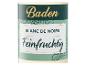 Weißwein mit der Aufschrift „Baden Blanc de Noirs Feinfruchtig“ und Weinrebenmotiv.