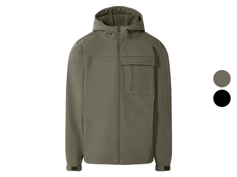 Herren Softshelljacke mit Kapuze in Olivgrün und Schwarz