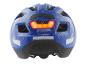 Blauer Kinderfahrradhelm mit Weltraum-Motiven und integriertem LED-Rücklicht.