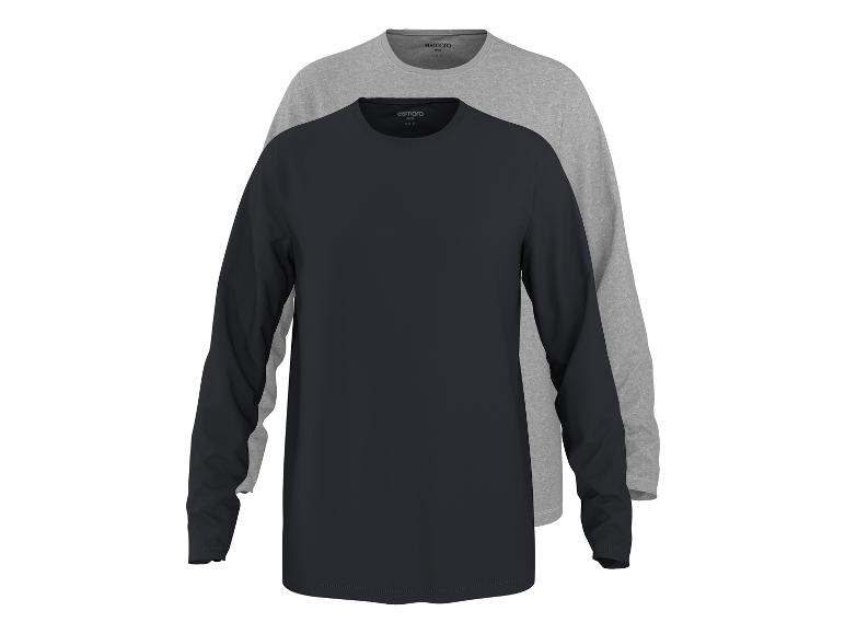 Zwei Herren-Langarmshirts: eines dunkelblau, das andere hellgrau.