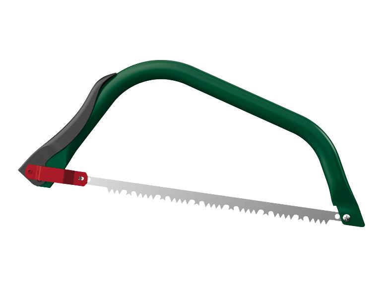 Grüne Bogensäge: Gartengerät zum Holz sägen.