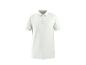 Weißes Kurzarm-Poloshirt mit drei Knöpfen und Kragen.