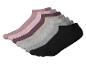 Sechs Paar Socken in Rosa, Lila, Beige, Grau und Schwarz.
