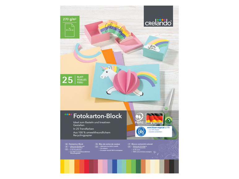 Gehe zu Vollbildansicht: crelando Maxi-Kartonblock, Recyclingpapier, 25 Farben - Bild 1