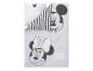 Graues Bettwäsche-Set mit Mickey und Minnie Maus, Streifen und Text.