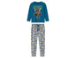 Ein blauer Spider-Man Longsleeve und graue Pyjamahose mit Spinnennetz-Druck.