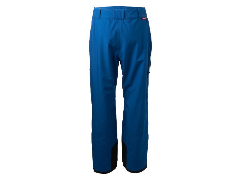 Blaue Skihose mit schwarzen Details, auf weißem Hintergrund dargestellt.