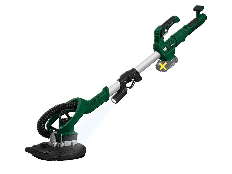 Parkside Teleskop-Wand- und Deckenschleifer, grün und schwarz, mit LED-Licht.