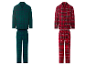 ESMARA MEN Herren-Flanell-Pyjama in Grün und Rot kariert.