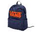 Dunkelblauer Rucksack mit orangefarbenem Logo