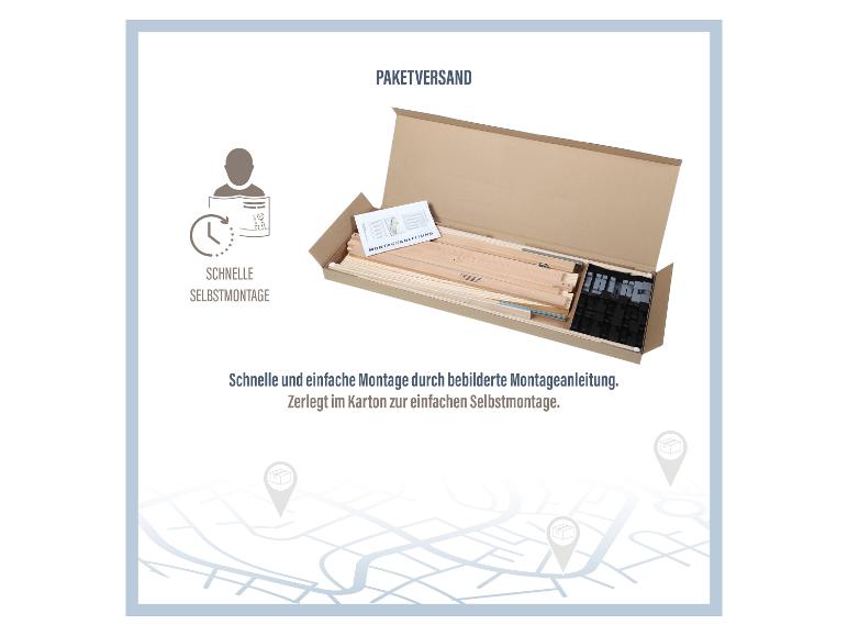 Flach verpackte Möbel im Karton mit Montageanleitung für schnelle Selbstmontage.