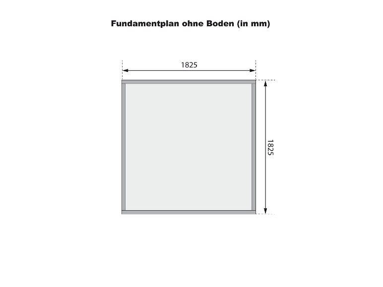 Grundriss ohne Boden: Maße 1825 x 1825 mm.