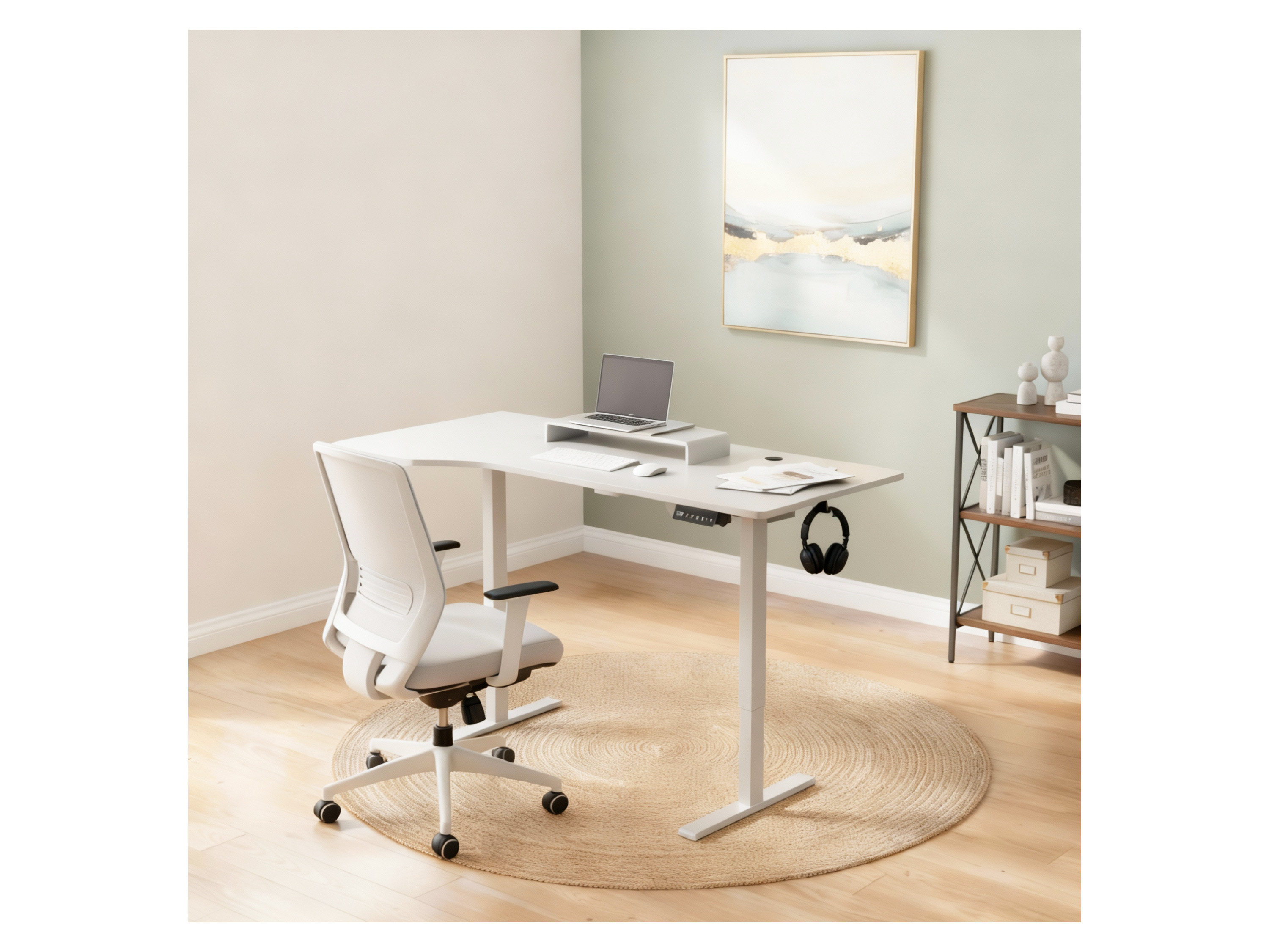 JUSKYS Schreibtisch Office Stand (160 x 75 cm, mit Ablage, Weiß) – Bild 3 von 4