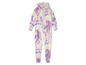 Ein rosafarbener und lilafarbener Tie-Dye-Overall mit Kapuze.