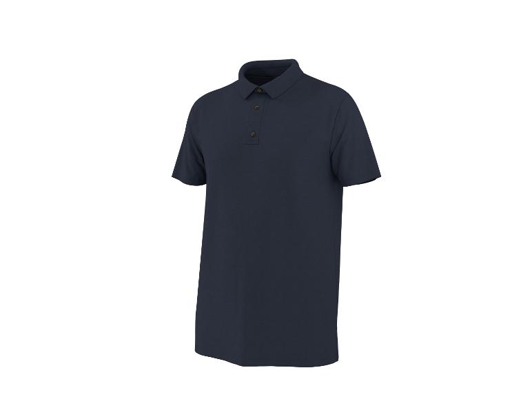 Dunkelblaues Herren-Poloshirt mit kurzen Ärmeln und Knöpfen.