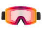 Skibrille mit orange-rosa verspiegelter Scheibe und schwarzem Band.