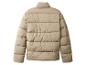 Eine beigefarbene Pufferjacke von hinten