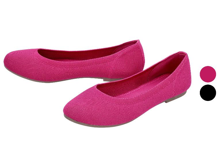 Fuchsiafarbene Damen-Ballerinas mit Stricktextur, erhältlich in Fuchsia und Schwarz.