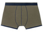 Grüne Boxershorts mit dunkelblauem Bund.