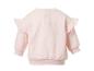 Rosa Baby-Sweatshirt mit Rüschen an den Schultern und Knopfverschluss hinten.
