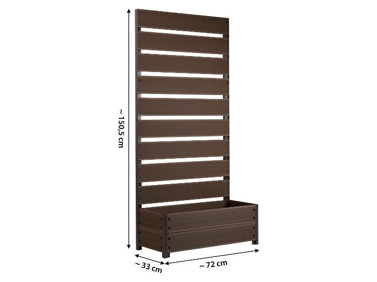 Brauner Holz-Pflanzkübel mit hohem Rankgitter, Maße 150,5 x 72 x 33 cm