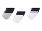 Ein Set mit 12 Damen-Slips in Weiß, Grau und Schwarz.