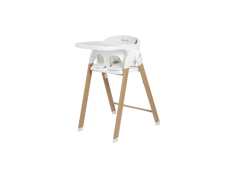 BABYGO Hochstuhl Level Newborn mit Holzbeinen und weißem Sitz