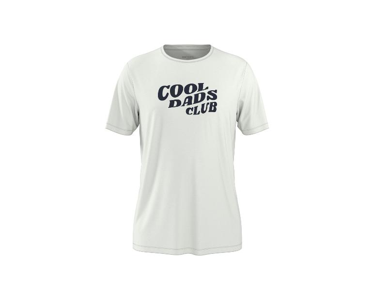 Weißes Herren-T-Shirt mit dunkelblauem Schriftzug 'COOL DADS CLUB'.