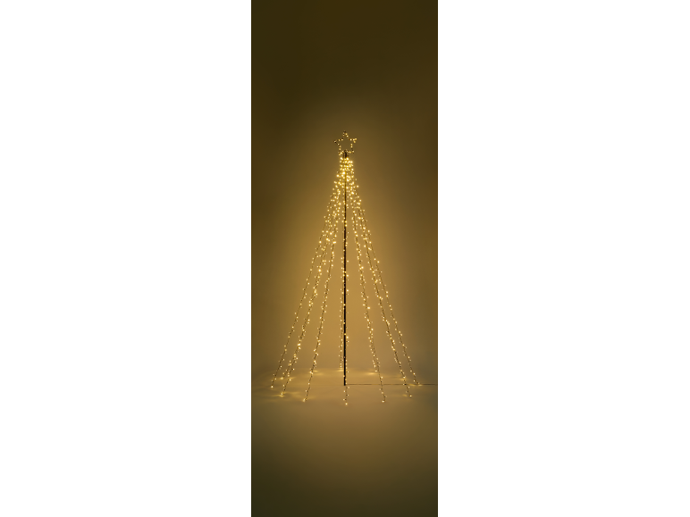 Leuchtender LED-Weihnachtsbaum mit Sternspitze auf neutralem Hintergrund.
