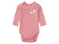 Ein rosa Baby-Bodysuit mit Blumenmuster.