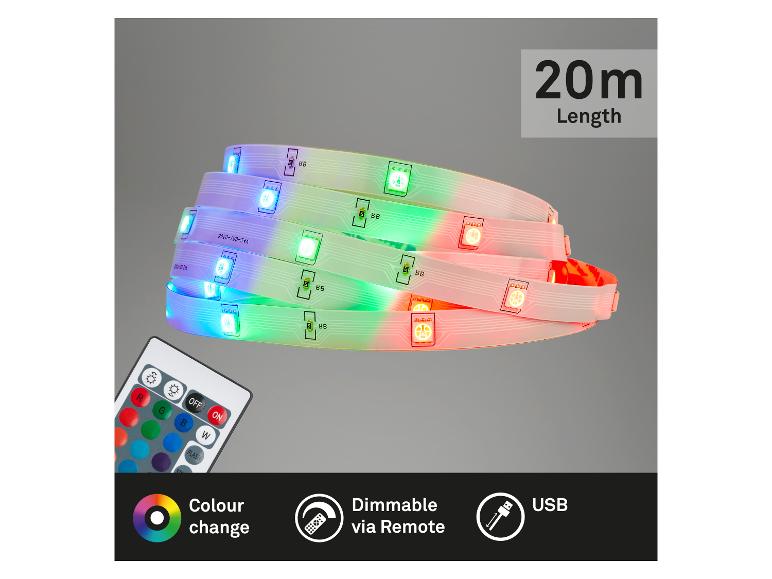 20m LED-Streifen mit Fernbedienung, Farbwechsel und USB.
