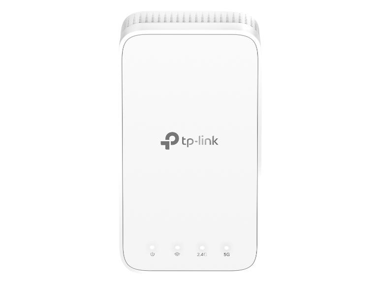 Weißer rechteckiger WLAN-Repeater mit Anzeigeleuchten für Strom, 2.4G und 5G.