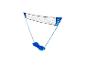 Ein blaues Crivit Badmintonset mit Netz und Sockel.