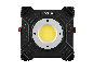 Quadratischer LED-Arbeitsstrahler mit gelber Lichtquelle und schwarzem Gehäuse.