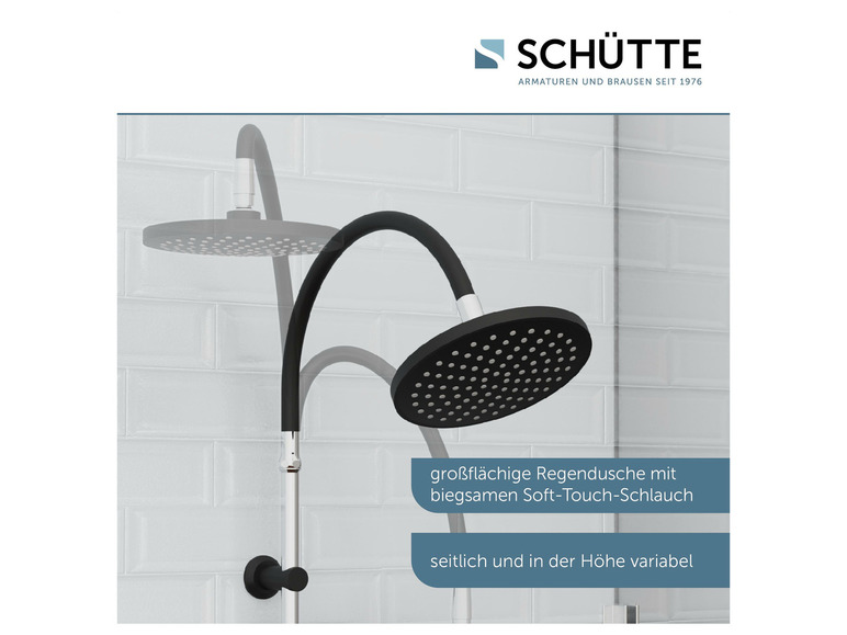 Handbrause, Duschsystem und »MATAO bewegliche Regendusche chrom/schwarz RAIN«, Schütte