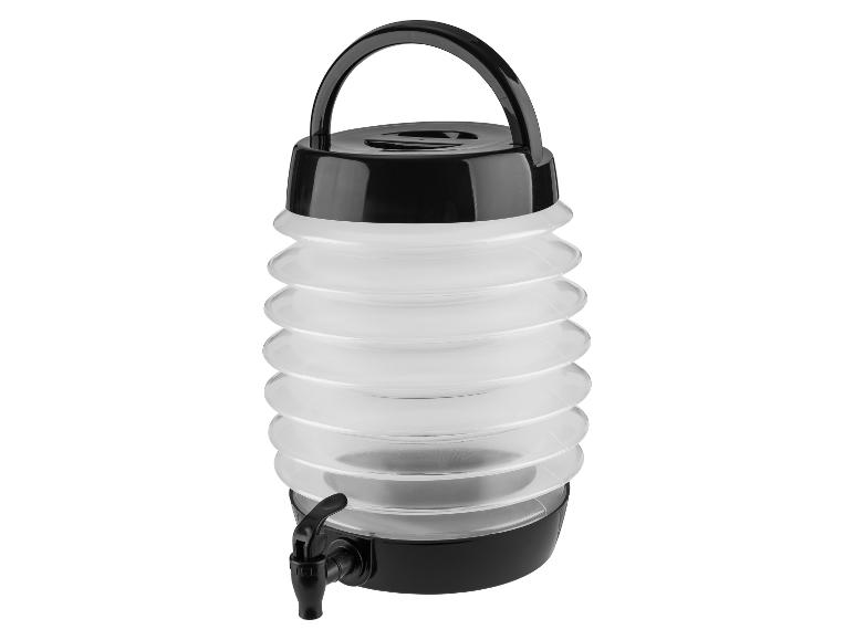 Faltbare Wasserkaraffe mit Hahn, ideal für Picknicks.