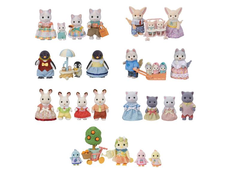 Set von Plüschtierfiguren, darunter Katzen, Kaninchen, Pinguine und Füchse.