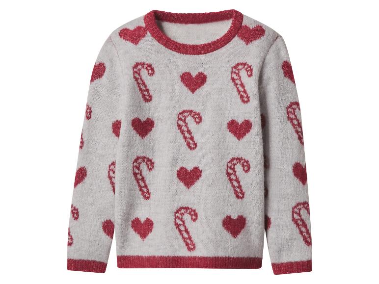 Grauer Pullover mit roten Herzen und Zuckerstangen