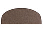Eine braune, halbkreisförmige Fußmatte mit einem genähten Rand.