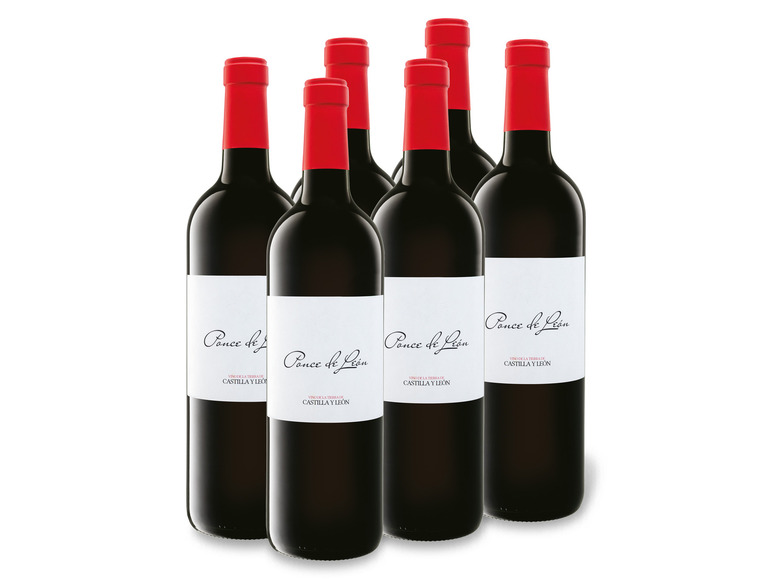 Gehe zu Vollbildansicht: 6 x 0,75-l-Flasche Weinpaket Ponce de León Tempranillo VdlT Castilla y Léon trocken, Rotwein - Bild 1