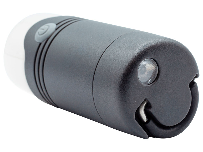 Eine schwarze Fahrradlampe mit einem Ein-/Ausschalter