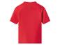 Rotes kurzärmeliges Kinder-T-Shirt mit Stehkragen, Rückansicht.