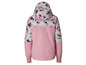 Eine rosafarbene Jacke mit Kapuze und abstraktem Muster.