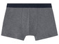 Graue Boxershorts mit dunkelblauem Bund.