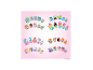 Mehrere Kinder-Nagelsets mit Puppen-, Herz- und Schleifendesigns.