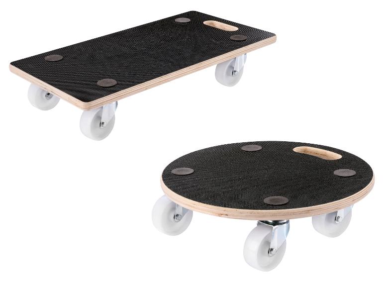 Holzplatten und runde Rollböcke zum einfachen Transportieren schwerer Gegenstände.